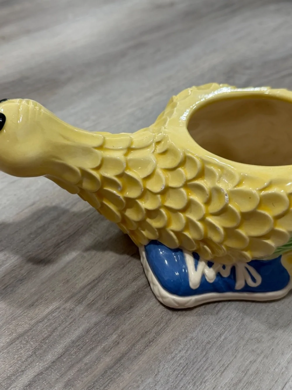 Vintage Ceramic Duck Planter Yellow Bird Vase Sneaker Base
